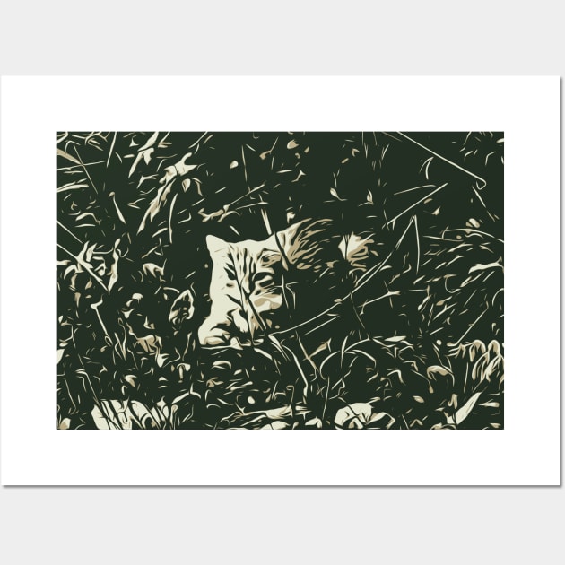 Abstract image of a cat in the grass Wall Art by EvgeniiV